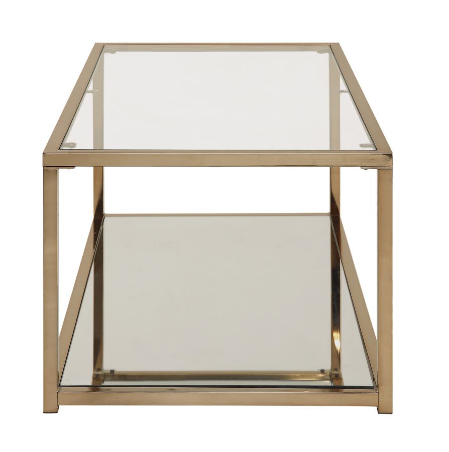 Cora - Cora Coffee Table with Mirror Shelf Chocolate Chrome