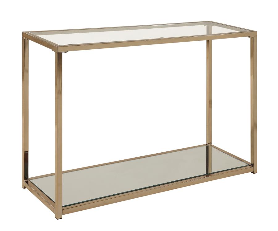 Cora - Cora Sofa Table with Mirror Shelf Chocolate Chrome