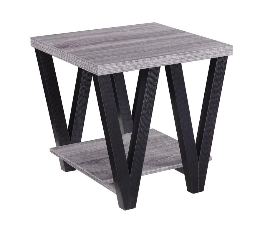 Stevens - Stevens V-shaped End Table Black and Antique Grey