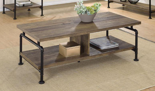 Renton - Renton Shelf Storage Coffee Table Rustic Oak and Black