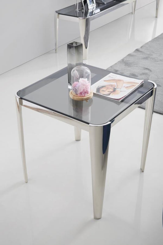 Desmond - Square Glass Top End Table Silver and Grey