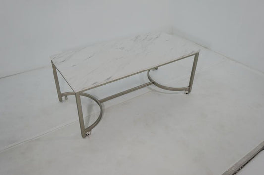 Leona - Leona Coffee Table with Casters White and Satin Nickel