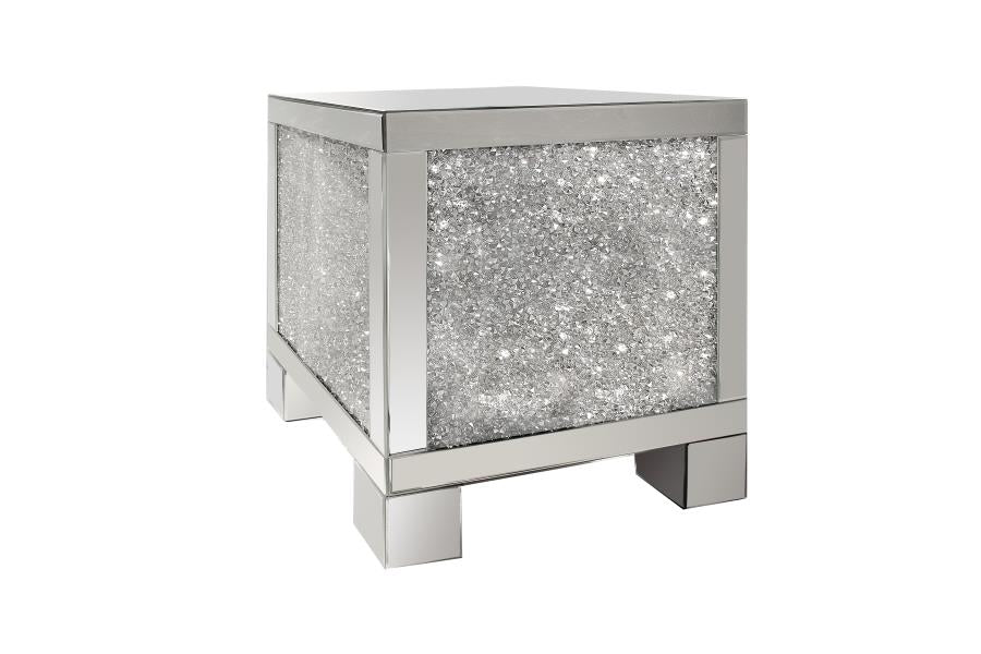 Gillian - Gillian Square End Table Silver and Clear Mirror