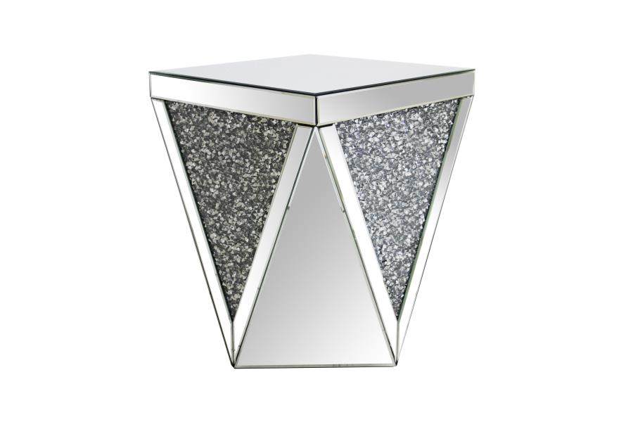 Gunilla - Gunilla Square End Table with Triangle Detailing Silver and Clear Mirror