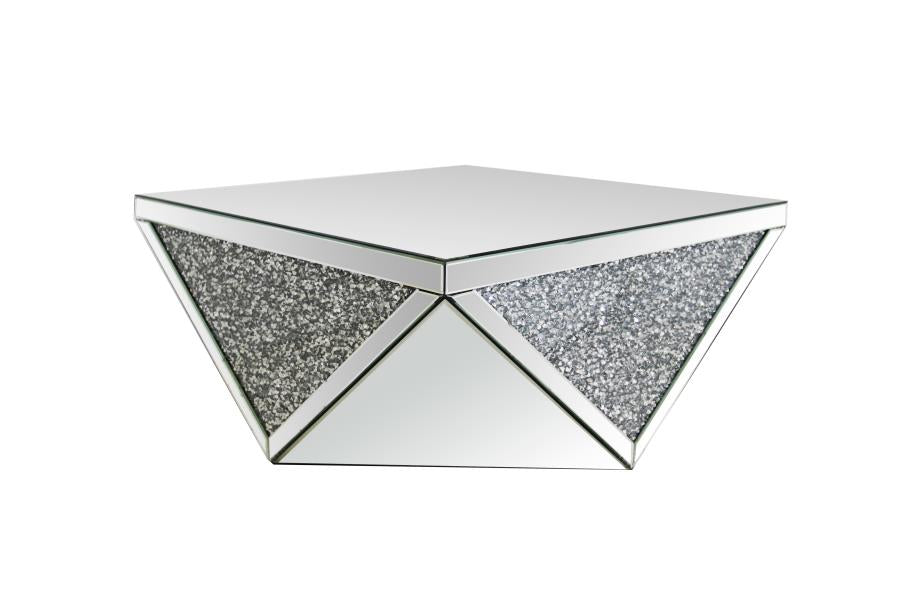 Gunilla - Gunilla Square Coffee Table with Triangle Detailing Silver and Clear Mirror