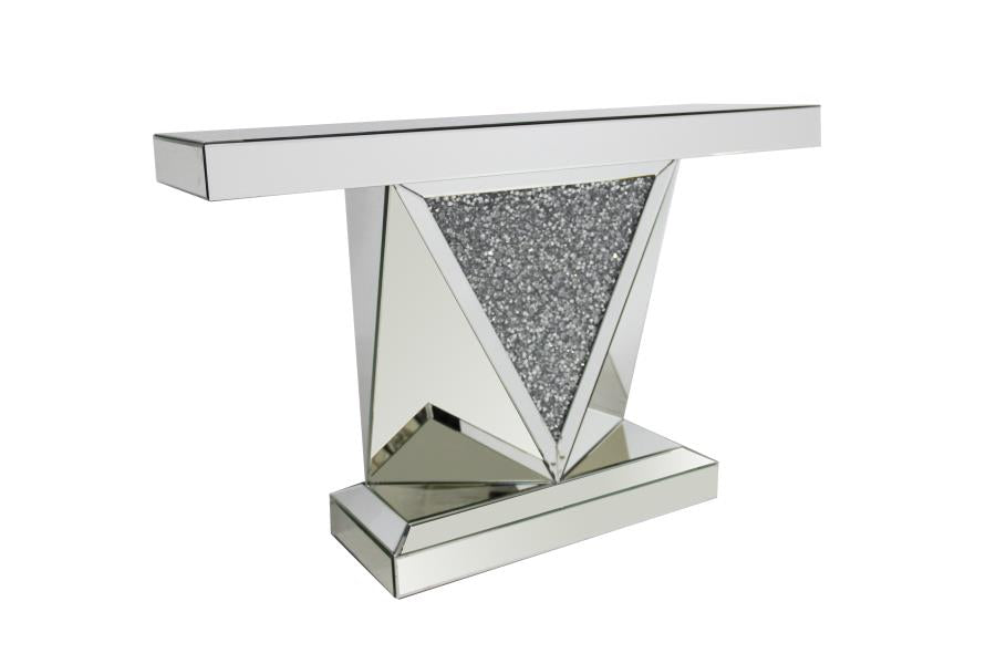 Gunilla - Gunilla Rectangular Sofa Table with Triangle Detailing Silver and Clear Mirror