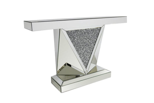 Gunilla - Gunilla Rectangular Sofa Table with Triangle Detailing Silver and Clear Mirror