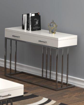 Dalya - Dalya 2-drawer Rectangular Sofa Table Glossy White and Chrome
