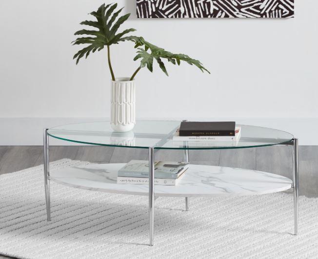 Cadee - Cadee Round Glass Top Coffee Table White and Chrome