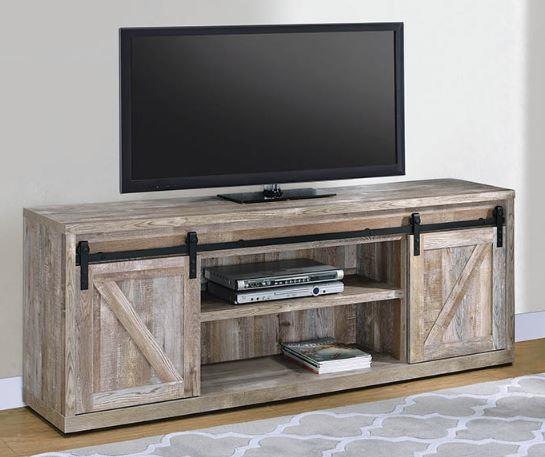 Brockton - Brockton 71-inch 3-shelf Sliding Doors TV Console Weathered Oak