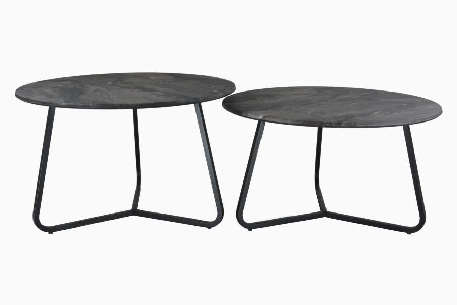 Lennox - Lennox 2-piece Round Coffee Table Set Faux Slate and Matte Black