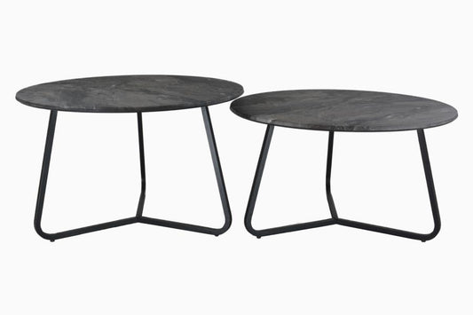Lennox - Lennox 2-piece Round Coffee Table Set Faux Slate and Matte Black
