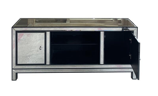 Natalia - 2-door TV Console Black Titanium and Silver