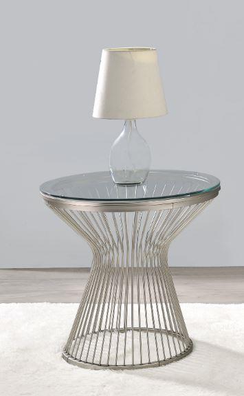 Mandy - Mandy Round Glass Top End Table Satin Grey