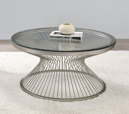 Mandy - Mandy Round Glass Top Coffee Table Satin Grey