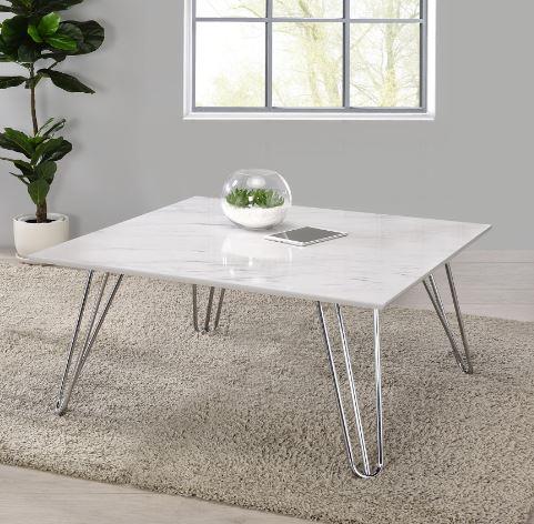 Harley - Harley Hairpin Leg Square Coffee Table White and Chrome