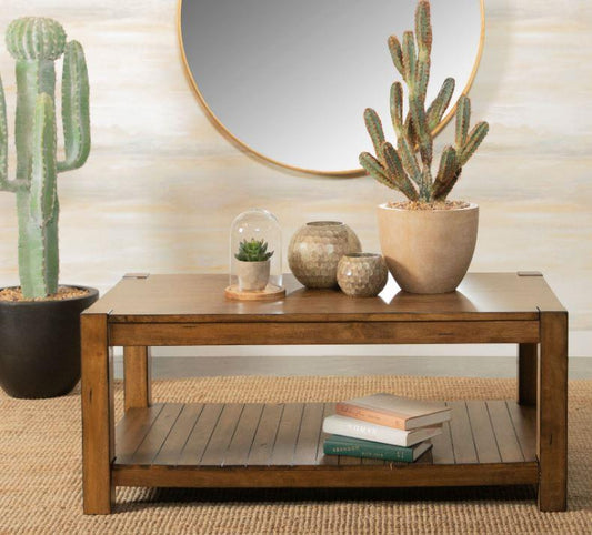 Isaiah - Rectangular Coffee Table with Lower Shelf Rustic Brown