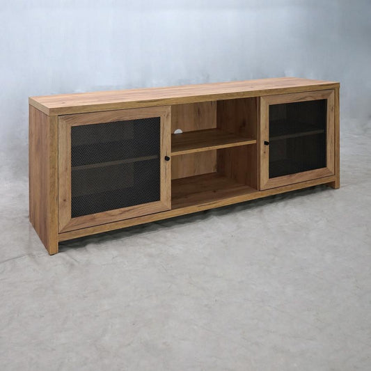 Bristol - Bristol Mesh Door Rectangular TV Console Golden Oak and Gunmetal