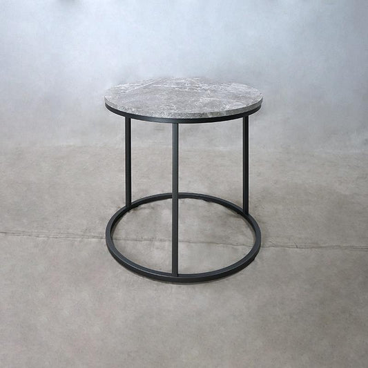 Lainey - Lainey Faux Marble Round Top End Table Grey and Gunmetal