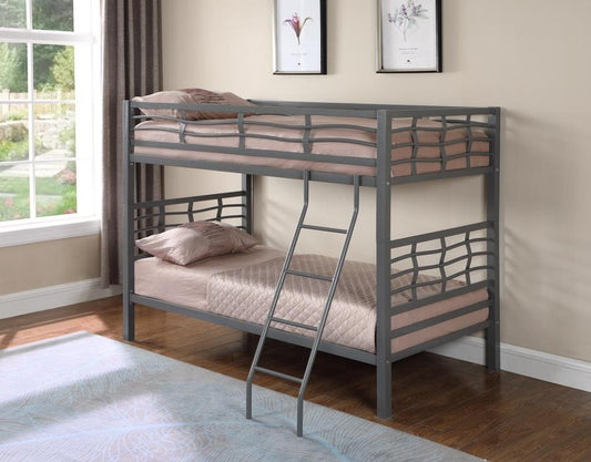 Fairfax - Fairfax Twin over Twin Bunk Bed with Ladder Light Gunmetal
