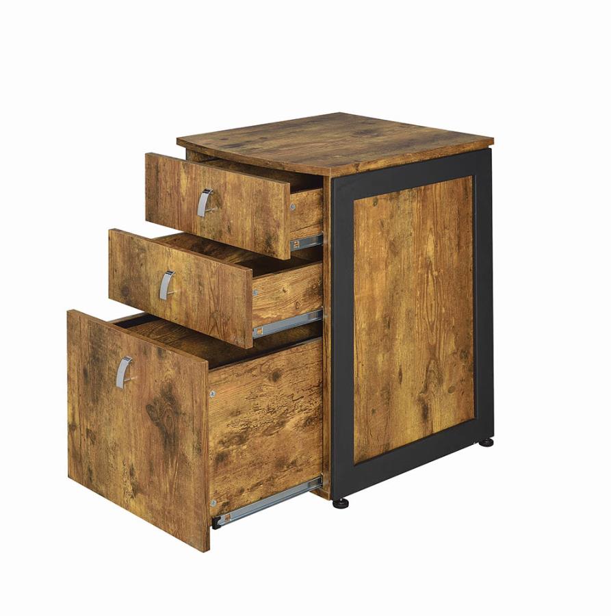 Estrella - Estrella 3-drawer File Cabinet Antique Nutmeg and Gunmetal