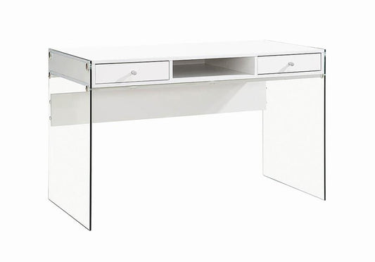 Dobrev - Dobrev 2-drawer Writing Desk Glossy White and Clear