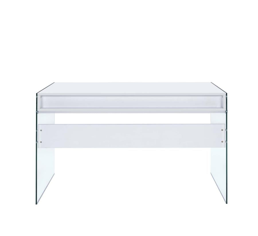 Dobrev - Dobrev 2-drawer Writing Desk Glossy White and Clear