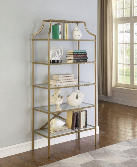 Serena - Serena 5-tier Tempered Glass Shelves Bookcase Matte Gold