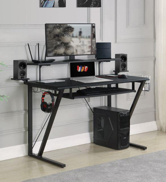 Wedalia - Tech Spec Tech Spec Gaming Desk with Cup Holder Gunmetal