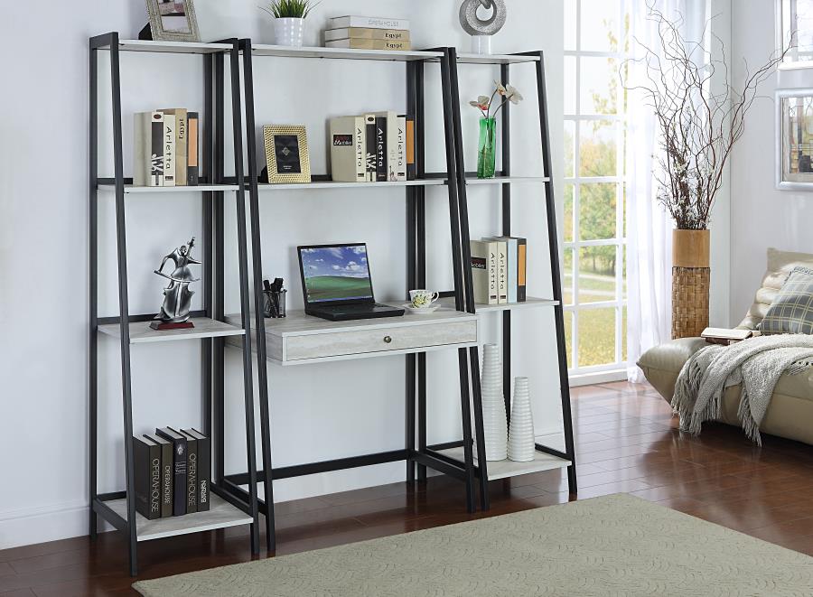 Pinckard - Pinckard 4-shelf Ladder Bookcase Grey Stone Herringbone and Black