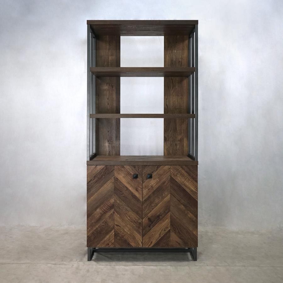 Millbrook - Millbrook 2-door Bookcase Rustic Oak Herringbone and Gunmetal