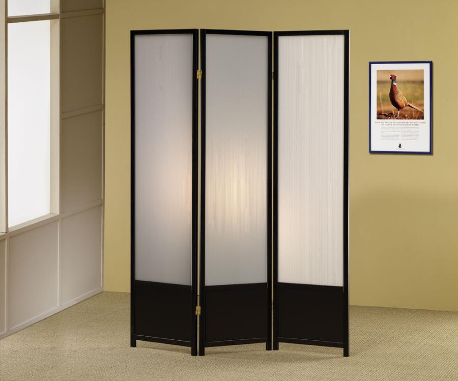 Calix - Calix 3-panel Folding Floor Screen Translucent and Black