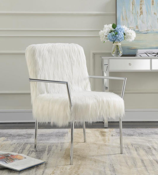 Cassandra - Faux Sheepskin Upholstered Accent Chair with Metal Arm White