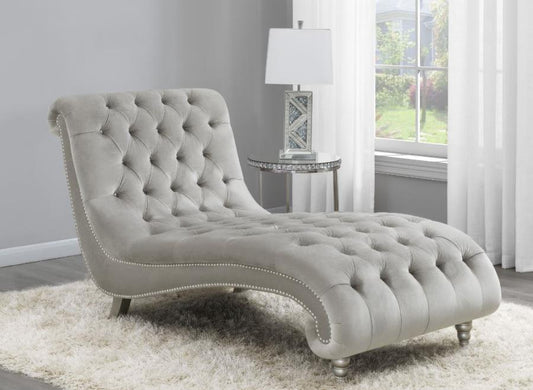 Lydia - Lydia Tufted Cushion Chaise with Nailhead Trim Grey