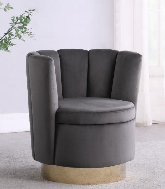 Kimberly - Channeled Tufted Swivel Chair Grey and Gold