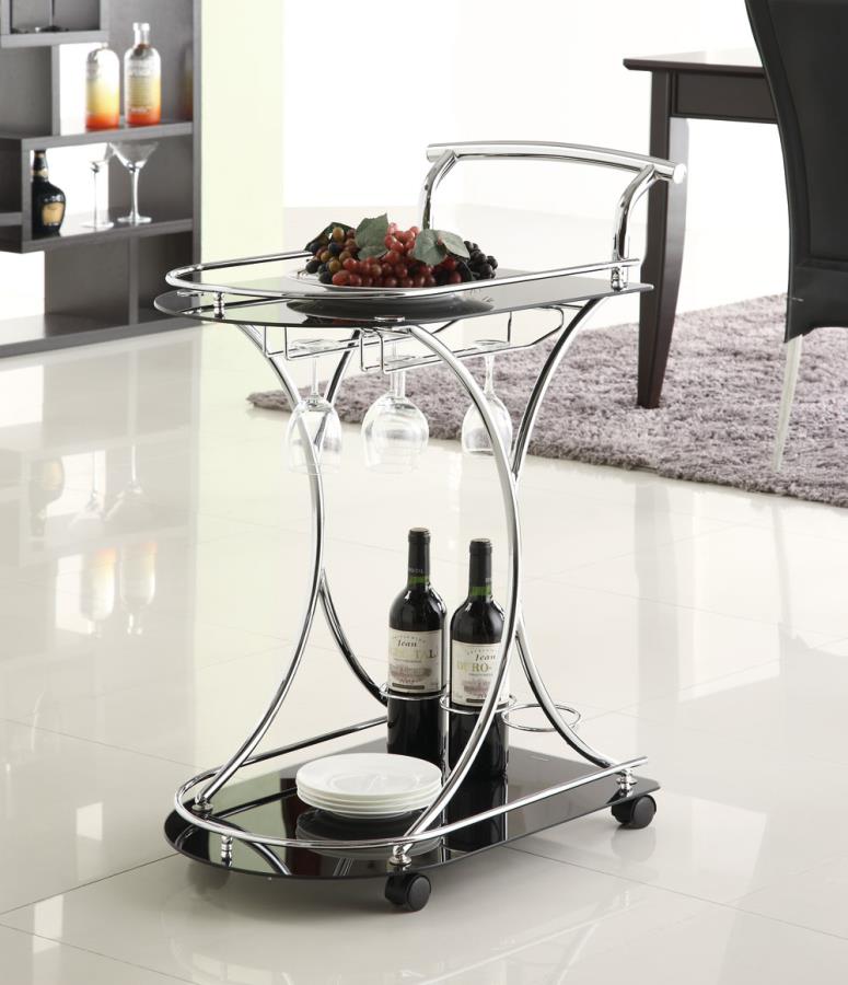 Elfman - Elfman 2-shelve Serving Cart Chrome and Black