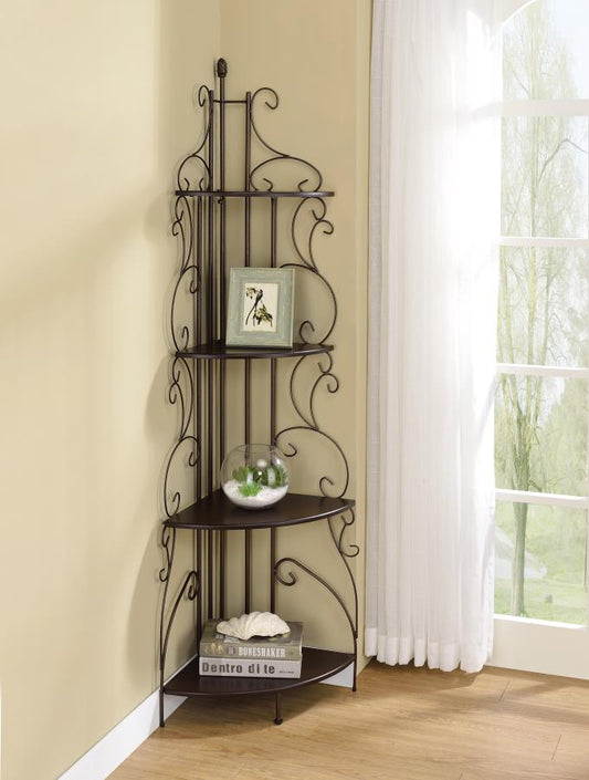 Poppy - Poppy 4-shelf Corner Bookcase Cappuccino and Copper
