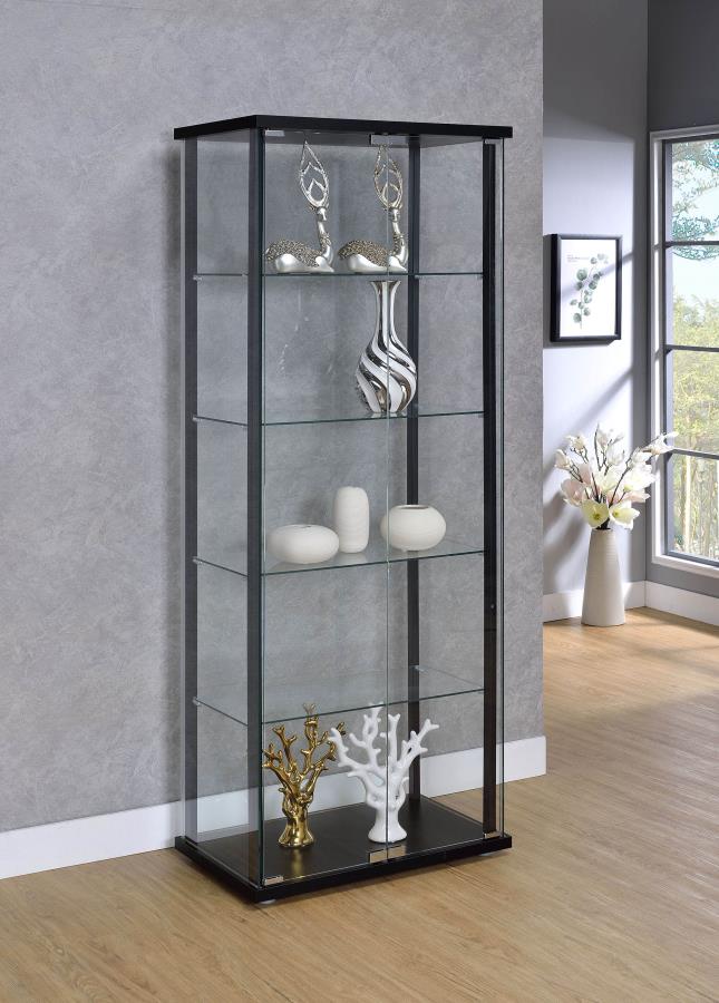 Delphinium - Delphinium 5-shelf Glass Curio Cabinet Black and Clear