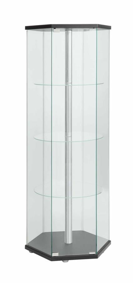 Zahavah - Zahavah 4-shelf Hexagon Shaped Curio Cabinet Black and Clear