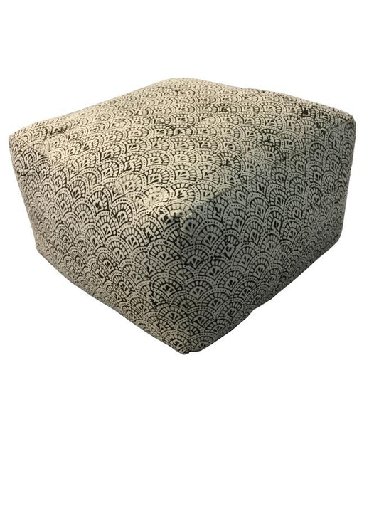 Landry - Landry Square Upholstered Floor Pouf Cream and Black