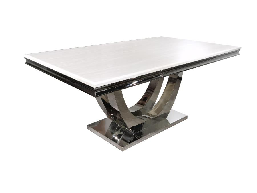 Kerwin - Kerwin Rectangle Faux Marble Top Dining Table White and Chrome