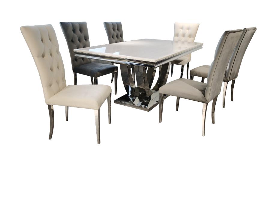 Kerwin - Kerwin Rectangle Faux Marble Top Dining Table White and Chrome