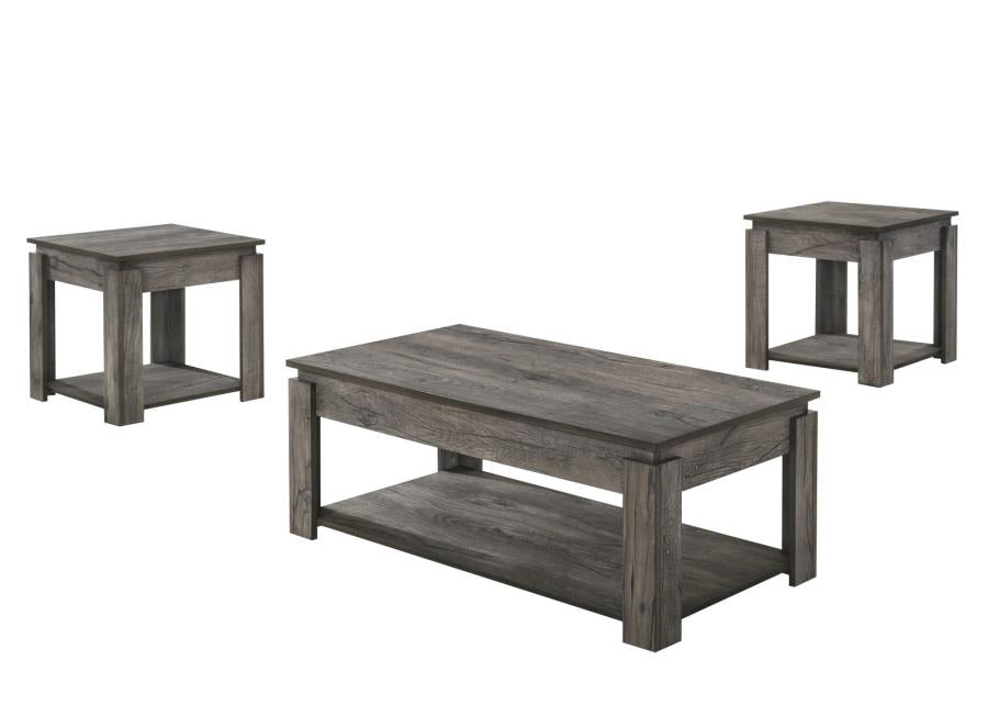 Donal - Donal 3-piece Occasional Set with Open Shelves Weathered Grey