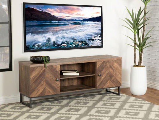 Myles - Myles 2-door TV Console with Adjustable Shelves Rustic Oak Herringbone