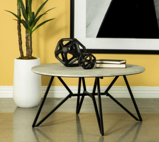 Hadi - Hadi Round Coffee Table with Hairpin Legs Cement and Gunmetal