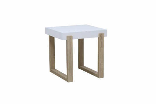 Pala - Pala Rectangular End Table with Sled Base White High Gloss and Natural