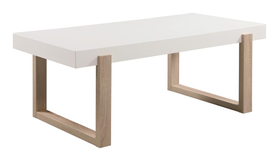 Pala - Pala Rectangular Coffee Table with Sled Base White High Gloss and Natural