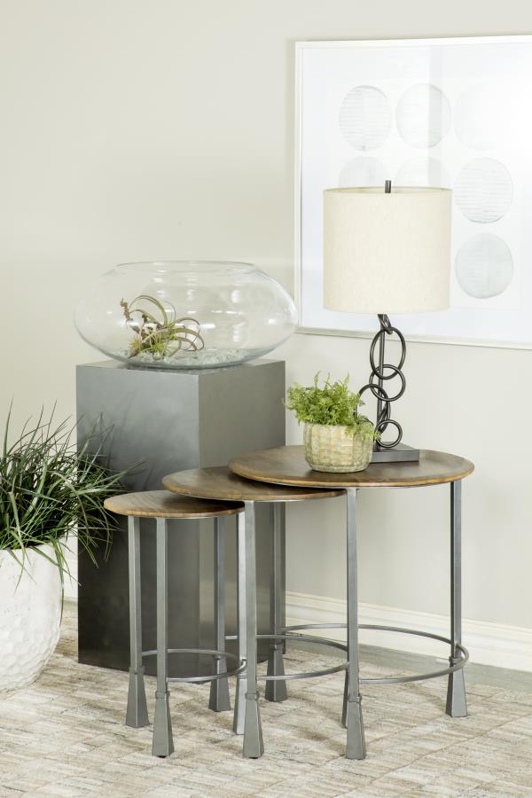 Deja - Deja 3-piece Round Nesting Table Natural and Gunmetal