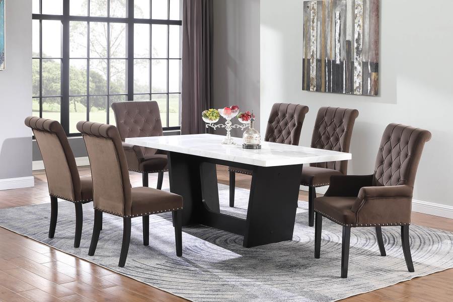 Osborne - Osborne Trestle Base Marble Top Dining Table Espresso and White