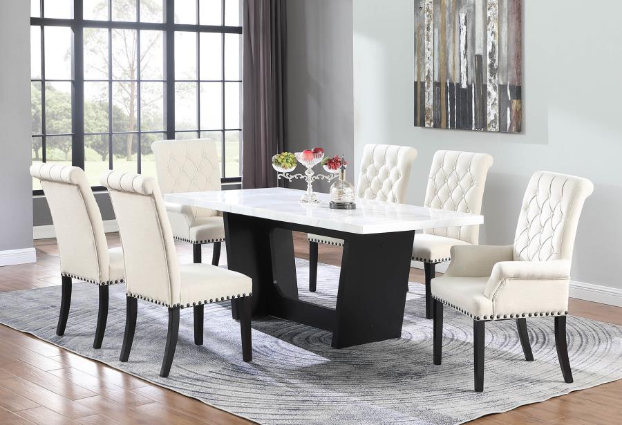 Osborne - Osborne Trestle Base Marble Top Dining Table Espresso and White
